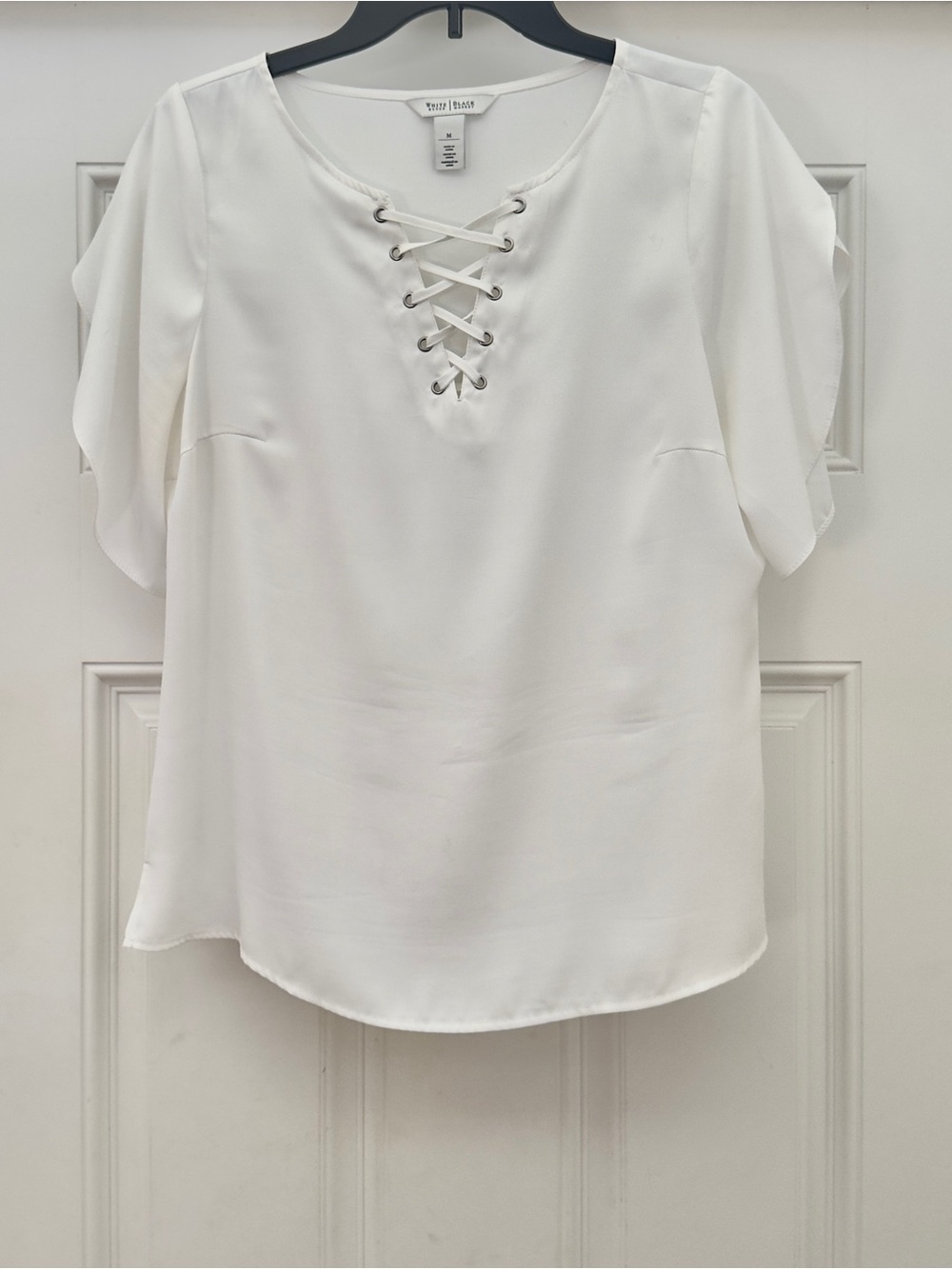 White House Black Market Lace-Up Blouse Size M